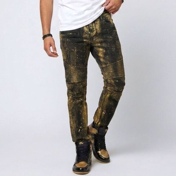 Rockstar Original Other - Rockstar Original Men's Gold Metallic Biker Moto Jeans 44 Button Fly Streetwear
